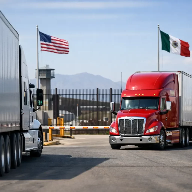 Cross border trucking logistics: freight truck crossing the US–Costa Rica border